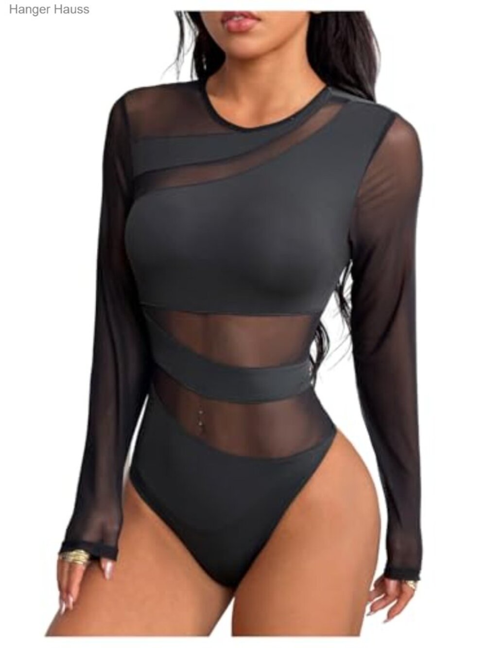 Sheer Mesh Bodysuit Long Sleeve Cut Out Going Out Top